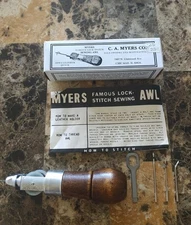 Vintage C.A. Myers Co. Famous Lock Stitch Sewing Awl With Manual