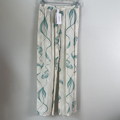 Hanro Pants Womens XS Beige Green Lively Lines Sleep Lounge Pockets Viscose New