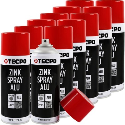 12x TECPO ZINK SPRAY ALU HELL 400 ml bis 300°C GRUNDIERUNG ROSTSCHUTZ ZINKSPRAY