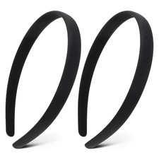 2 Pcs Black Satin Headbands for Women, Non-Slip Plain Hair Bands Plain Wide Hair