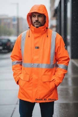 Helly Hansen Men's Cornerbrook Hi-Viz Orange Jacket - Rain - Safety - SMALL