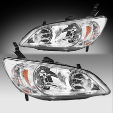 For 2004-2005 Honda Civic 24 Dr Chrome Headlights Amber Corner Lamps Pair
