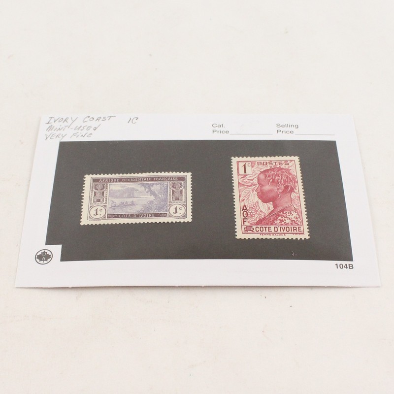 Lot Of 2 French Republic Ivory Coast 1c Stamps Mint & Used