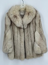 Vintage Cullum's Fine Furs Blonde Light Gray Fox Fur Leather Coat Women's