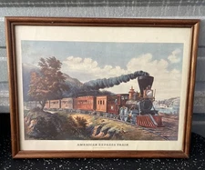 Currier & Ives 1864 American Express Train Picture with Frame