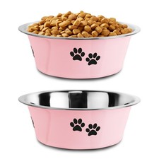 Stainless Steel Dog Bowls, Nonslip Rubber Bottom No 3.6 Cups/29 OZ, Pink
