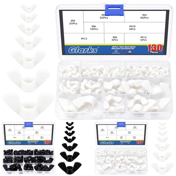 FlüGelmuttern Sortiment 130 Teile, Nylon Schmetterlingsmuttern, Handdrehung,-image