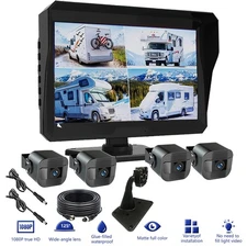 10.1" 1080P Rear Side 4 Backup Camera DVR Quad Monitor for RV/Truck/Trailer/Bus