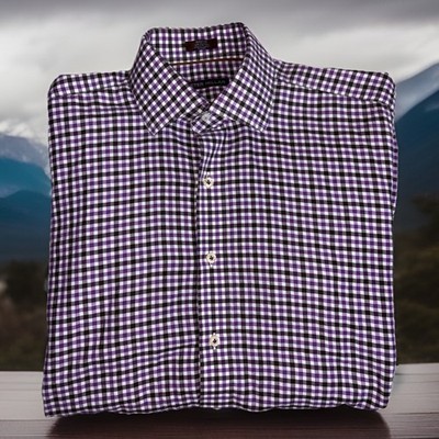Peter Millar Shirt Men s Long Sleeve Purple & Black Checked Size Medium