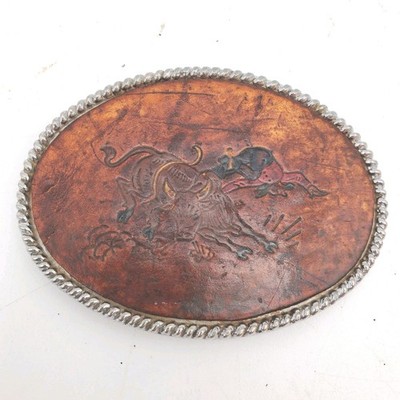 VTG Bucking Bronco Leather & Metal Belt Buckle Rodeocore Western Wear 