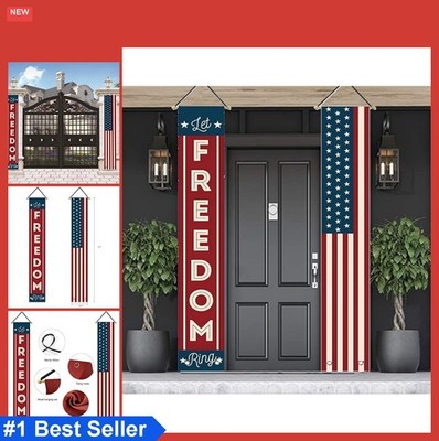 Patriotic American Flag Banner Wreath Outdoor Decor 71 Inch Weather Resistant