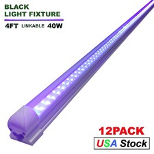 12 Pack 40W UV Led Black Light Bar 4FT T8 Integrated Single Fixtures with Cords
