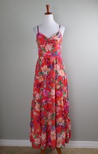 ELIZA J $178 Floral Bow Front Smocked Tiered V-Neck Lined Maxi Dress Size 8