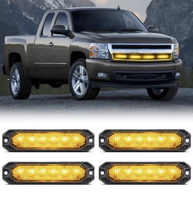  4PCS LED Emergency Strobe Lights, Amber 6-LED Surface Mount Flashing Amber-4