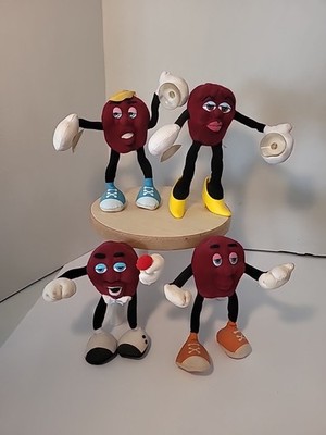 1988 Applause California RAISINS 5.5''- 6'' Plush Poseable Toy Figures 4 Lot
