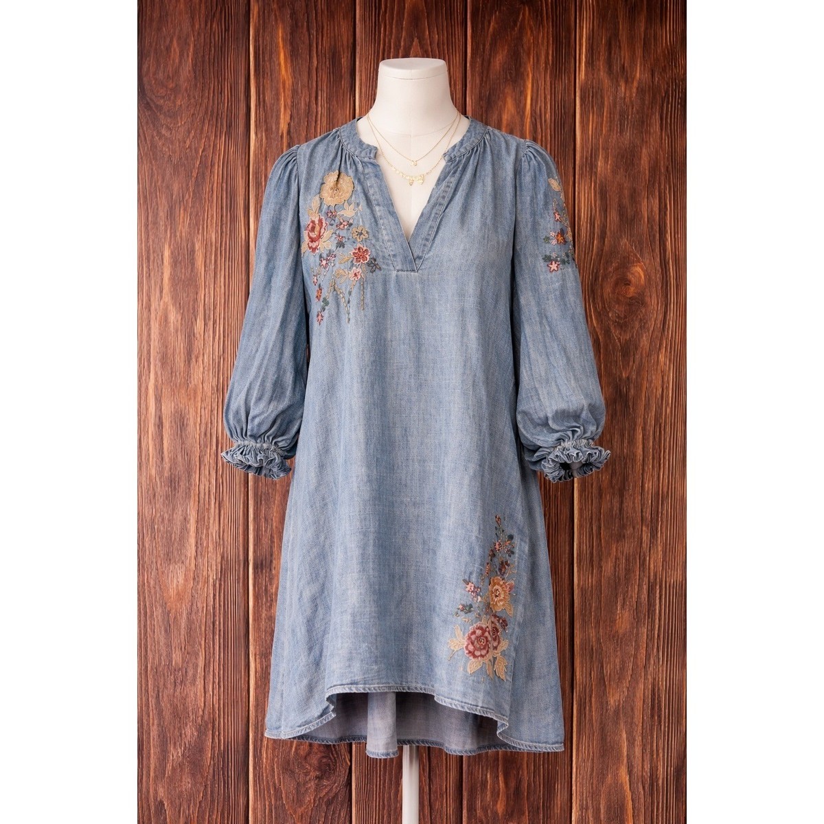 sachin and babi light blue dress Navy Blue Floral Embroidered Cotton Dress – Label Mantra main image 1