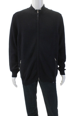 Brax Feel Good Mens Long Sleeve Front Zip Mock Neck John Sweater Navy Size Large