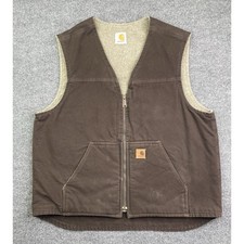 Carhartt Sherpa Lined Vest Mens L Brown Duck Canvas Workwear V02 BRN