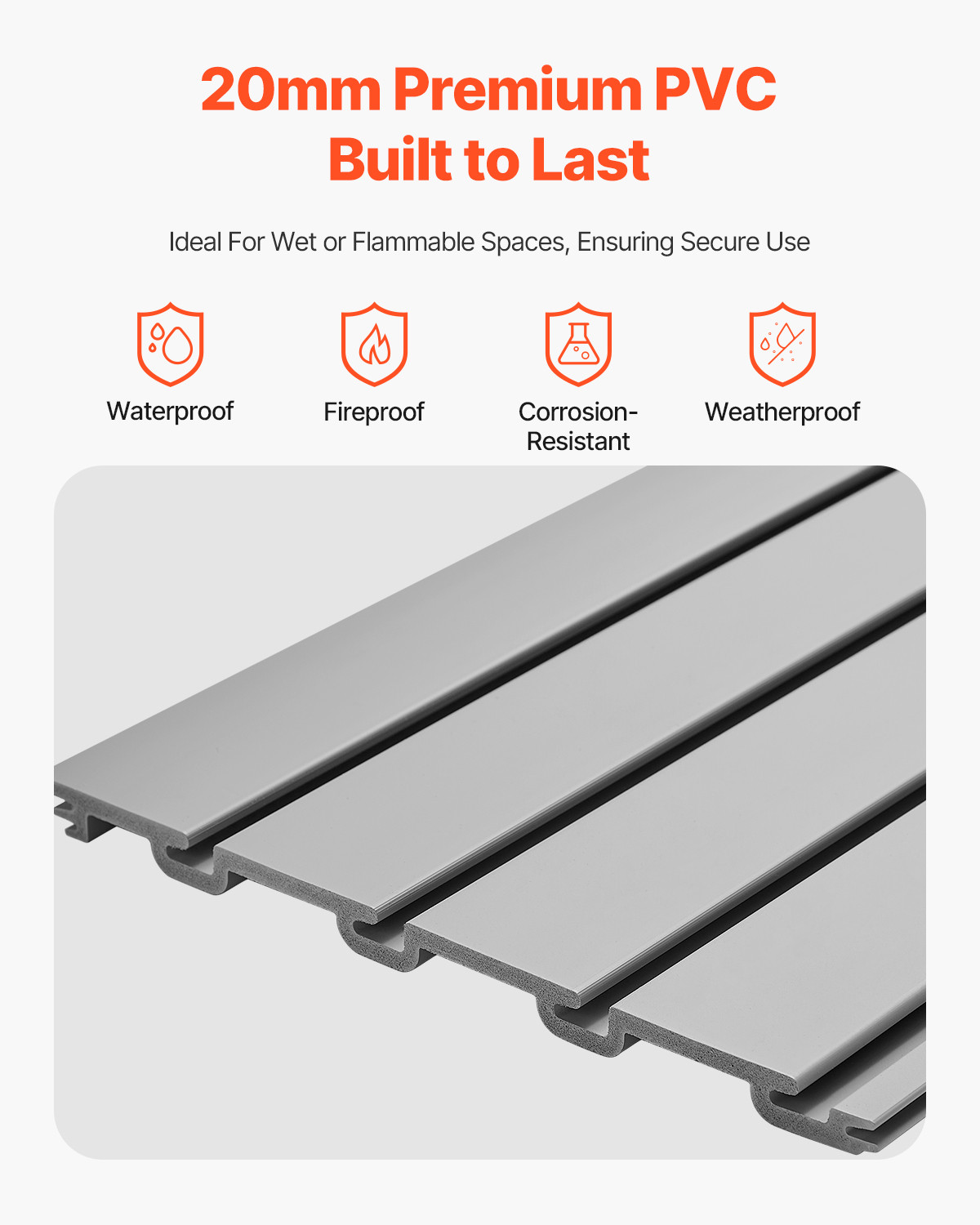 VEVOR 8 x 4 ft Slat Wall Paneling PVC Grey Garage Slatwall with Modular Design