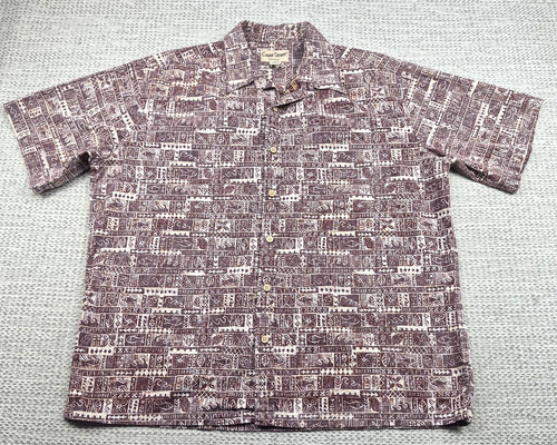Cooke Street Button Up Shirt Mens XL Brown Hawaiian Aloha Tribal Short Sleeve