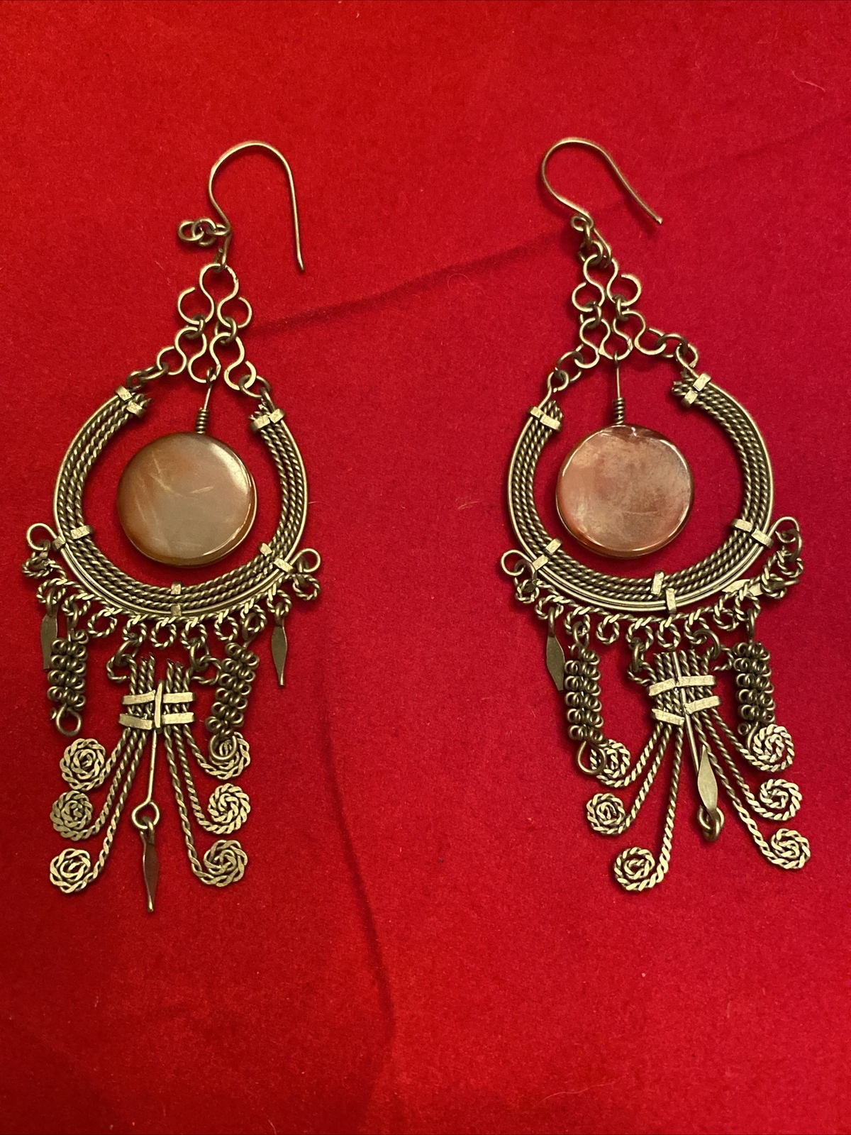 Dangle Earring Amber Gem Stone Silver Chainmail S… - image 1