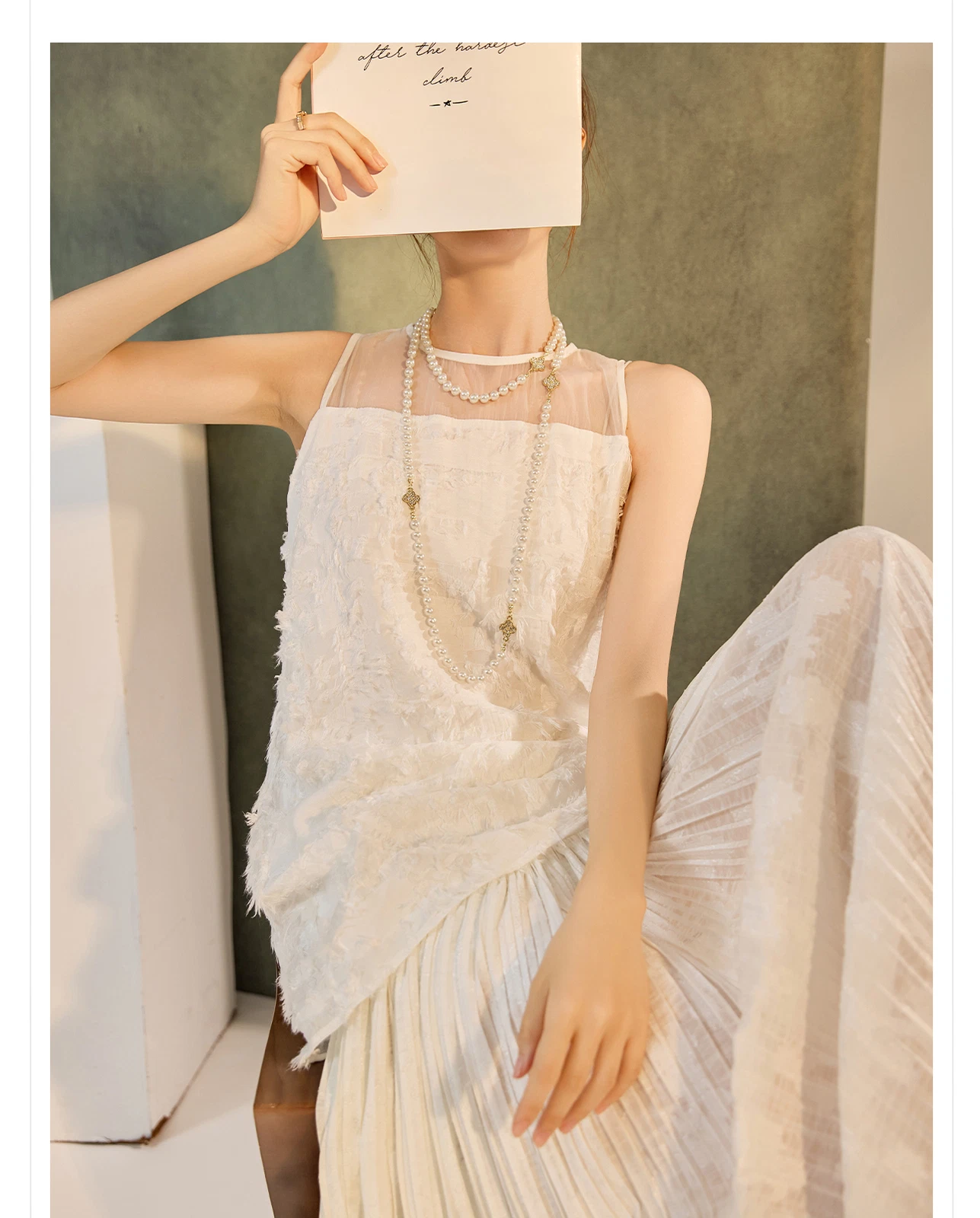 OFF WHITE Abito lungo estivo stile cinese ricamato donna nuovo lusso senza maniche