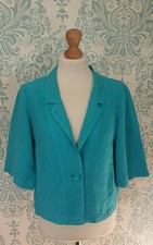 Grizas Turquoise Jacket 3/4 Length Sleeves 100% Linen Size Small