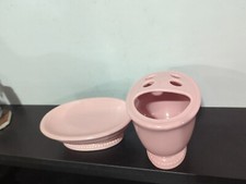Pink Ceramic Toothbrush Holder and Soap Dish