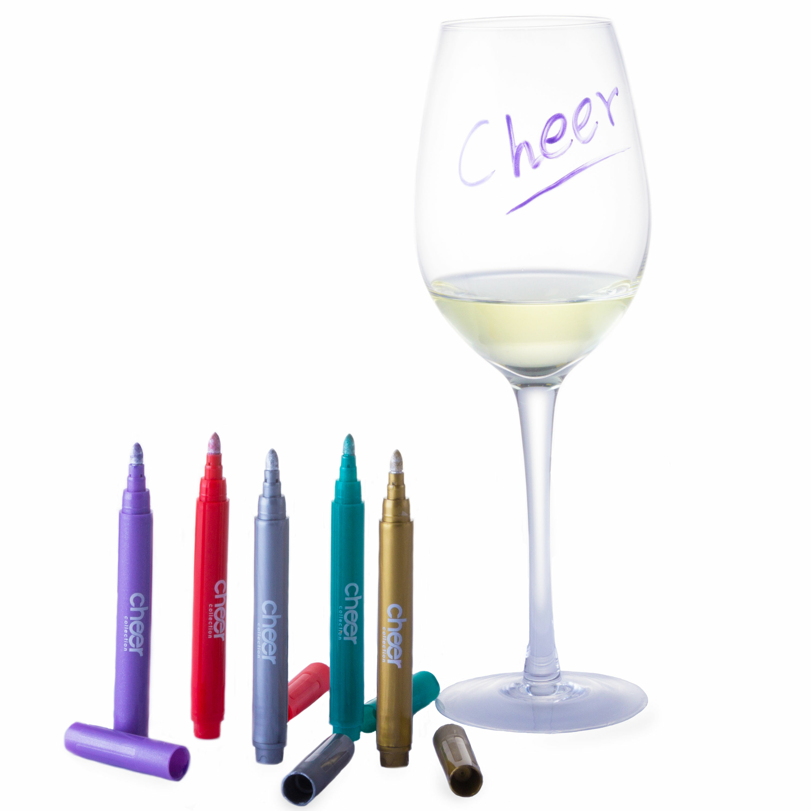 Pack of 5 Metallic Colors Wine Glass Markers for Writing on Glass and Mirrors
