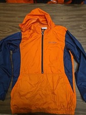 Columbia Girls L 14-16 Hooded Windbreaker Pullover Half Zip Jacket Orange Blue
