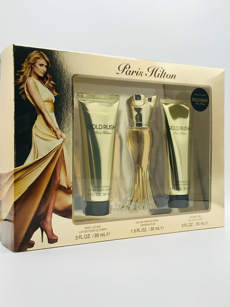 Paris Hilton Gold Rush 3pc Set Women Parfum Spray oz Body
