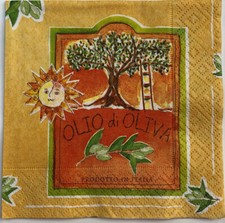 two Individual Olive Tree Oil beverage paper napkins for decoupage Italian Food