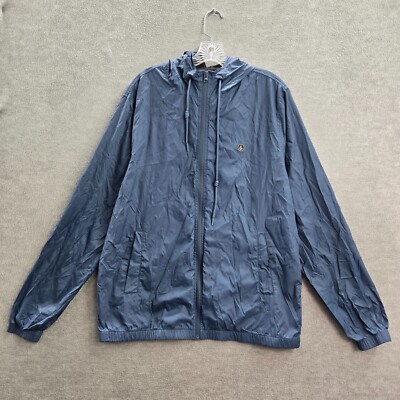 Volcom Women Jacket Large Blue Logo Windbreaker Full Zip Hooded
