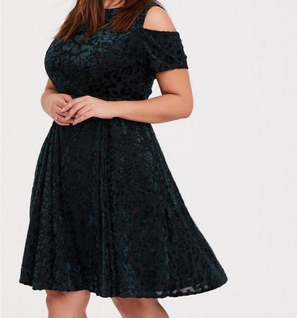 Torrid Velvet Animal Print Dress Size 3X Emerald Fit Flare