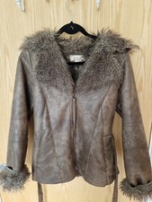 Vintage Vila Clothes Grey Faux Fur Shearling Suede Short Belted Jacket-size M