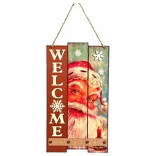 Vintage-Inspired Wooden Santa Welcome Sign With Rope Hanger