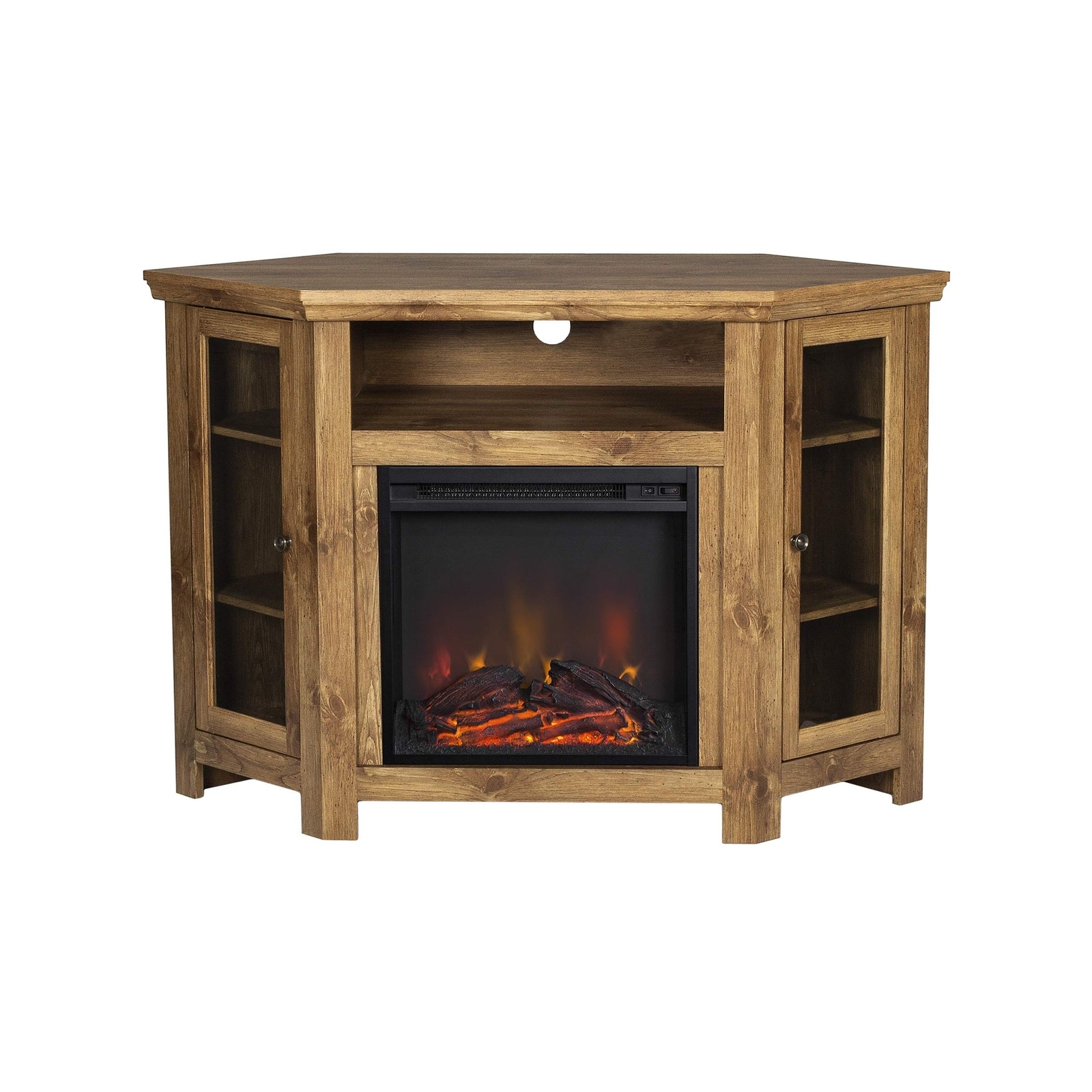 Walker Edison Alcott Classic Glass Door Fireplace Corner TV Stand for