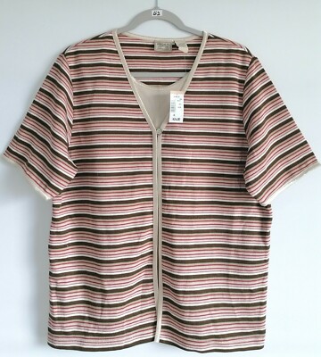 NWT Specialty Collection Womens Beige Multi Striped Short Sleeve Top Size XL