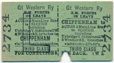 Railway ticket GWR QY9033 Chippenham - Acton & branches via Paddington