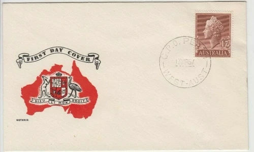 Stamp Australia 1/7 brown QE2 definitive on Guthrie map generic FDC unaddressed