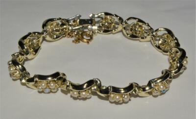 Vtg Gestempelt Longcraft Silberfarben Kunstperlen Strass 7 '' Armband W Save
