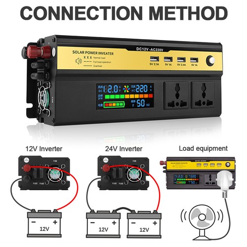 6000W Car Power Inverter Converter DC 12V to AC 220V 4 USB 2 UK Socket