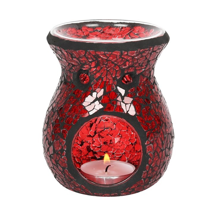 Small Red Crackle Glass Oil Burner. Oil Burner/Wax Melter Glass Mosaic Diffuser