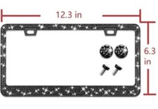 1pc Sparkling License Plate Frame Black Crystal Diamond Bling Rhinestone