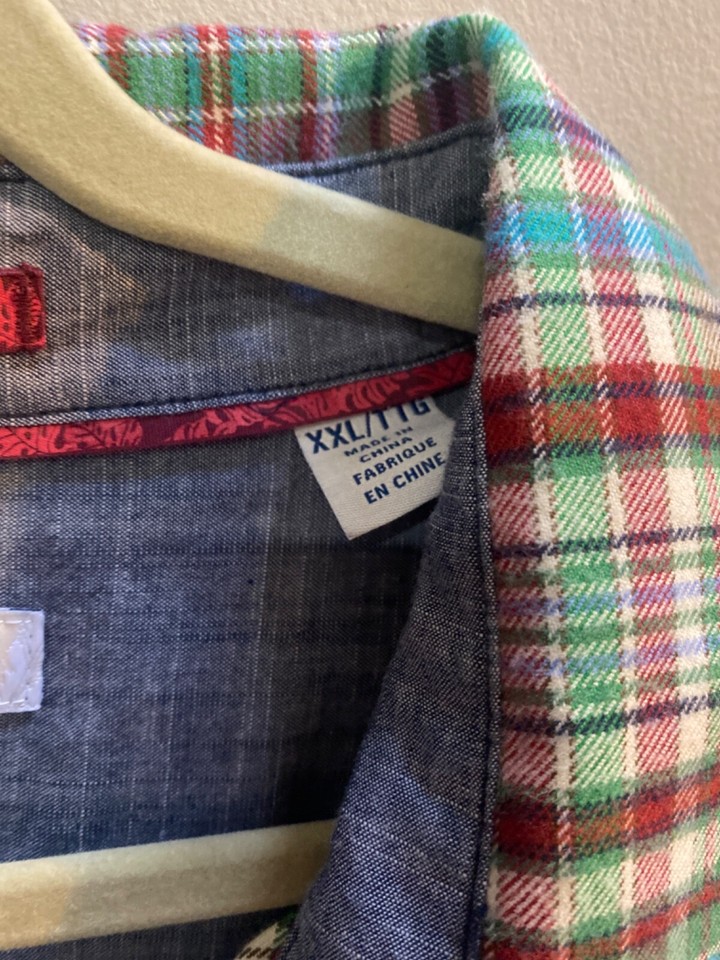 Tommy Bahama Plaid Red/Blue/Green Long Sleeve Flannel Shirt Mens Size