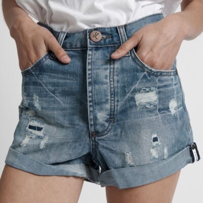 ONE Teaspoon Outlaws Blue Jack Denim Jean Shorts Roll Up Cut