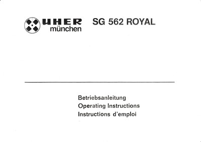 Operating Instructions For Uher SG 562 Royal
