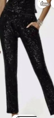 Ramy Brook Arlin Sequin Jogger Pants Black Size L High Rise Glam Party Evening
