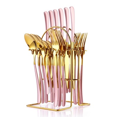 24 Pieces Silverware Set Stainless Steel Flatware Set with Silverware Holder ...