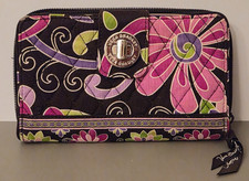 Vera Bradley Purple Punch Turn Lock Wallet Clutch Zip Around Pink Flower